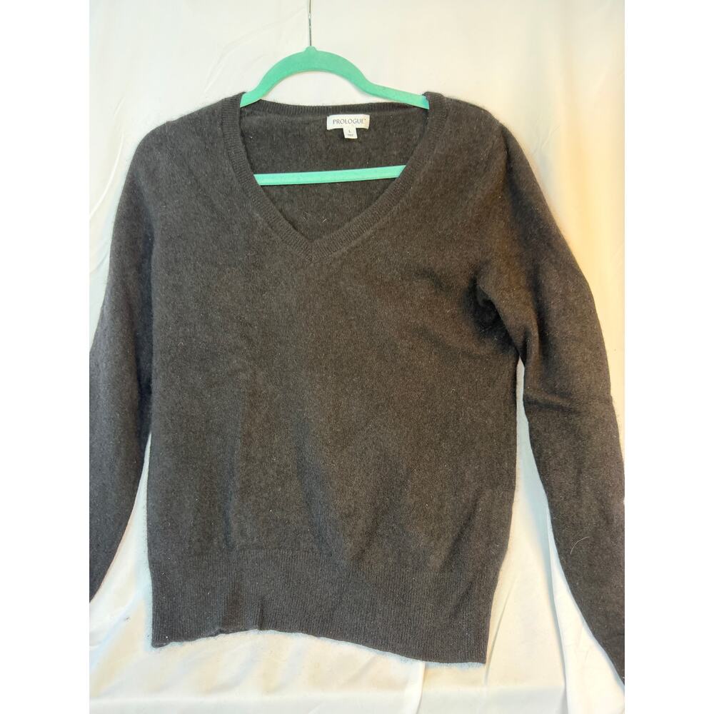Prologue 100% Cashmere Black V NeckS weater Lg Minimalisr Quiet Lux